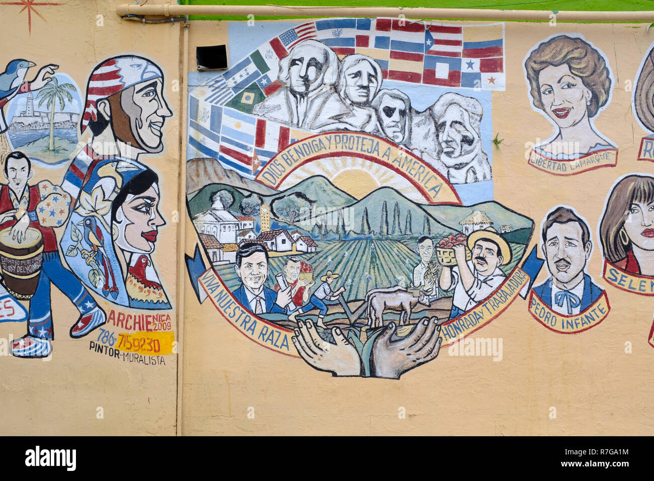 Il murale sulla parete in Little Havana Miami, Florida Foto Stock