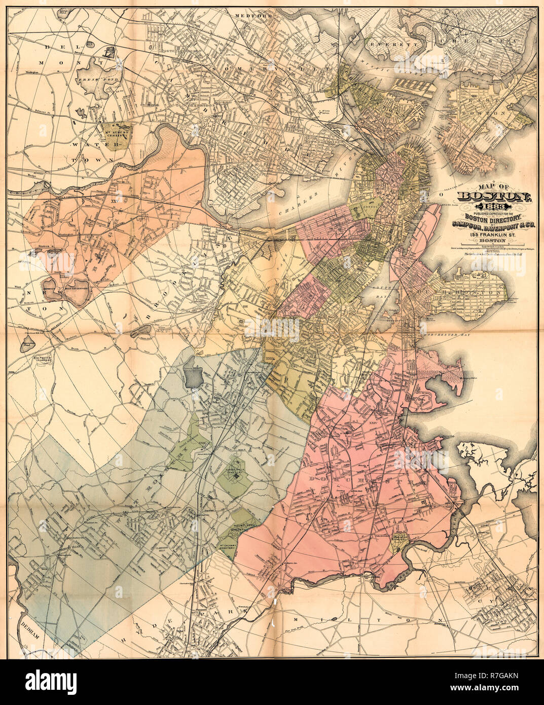 Mappa di Boston, Massachusetts - 1883 Foto Stock