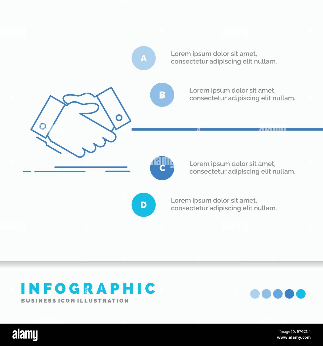 Handshake, agitare a mano, agitando la mano, accordo, business Infographics Template per il sito Web e la presentazione. Linea Blu icona stile infografico vettore i Illustrazione Vettoriale