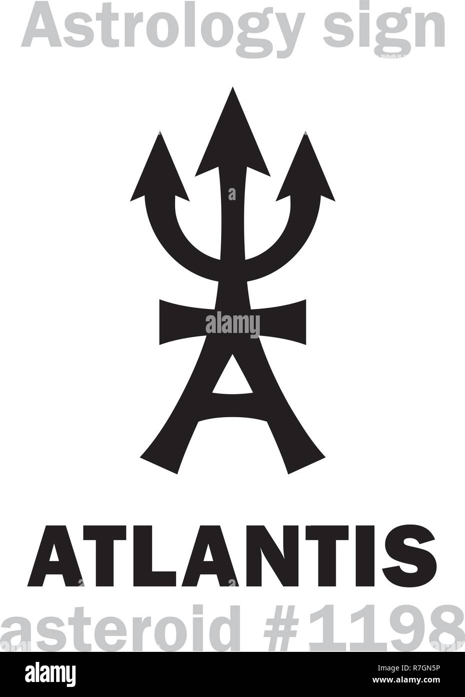 Alfabeto astrologia: Atlantis (antica civiltà leggendaria, continente perduto nelle profondità del mare, la fattoria di Poseidon), asteroide #1198. Hierog Illustrazione Vettoriale
