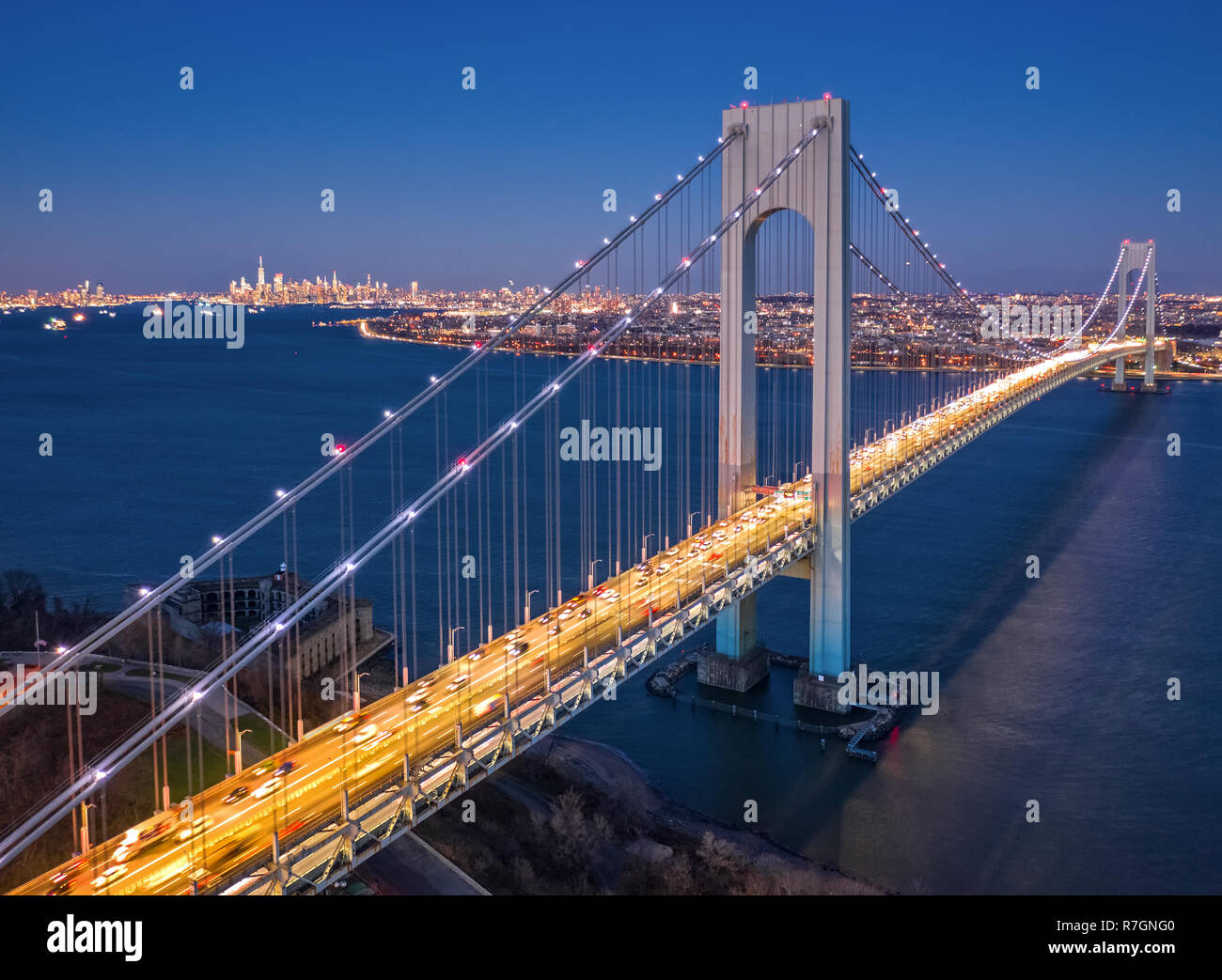 Vista aerea di Verrazzano Narrows Bridge Foto Stock