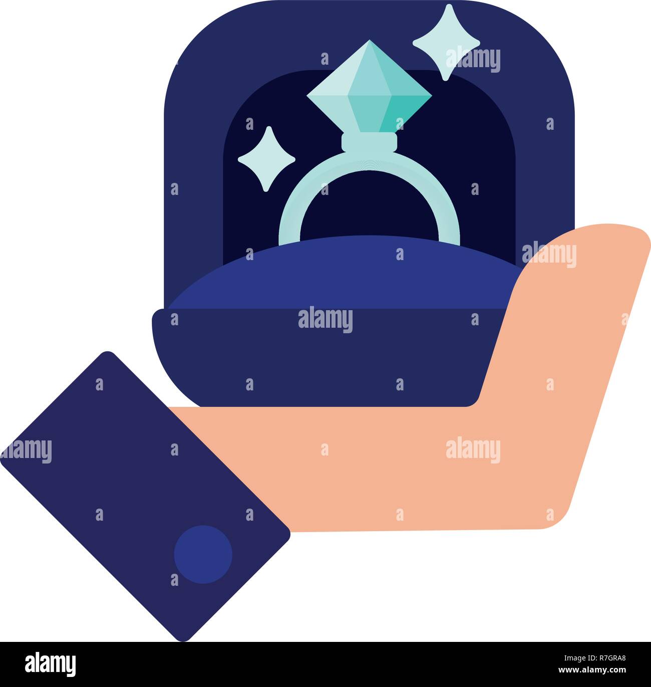 Uomo in tuta azienda anello di fidanzamento su bianco isolato vettore sfondo icona illustrazione Illustrazione Vettoriale