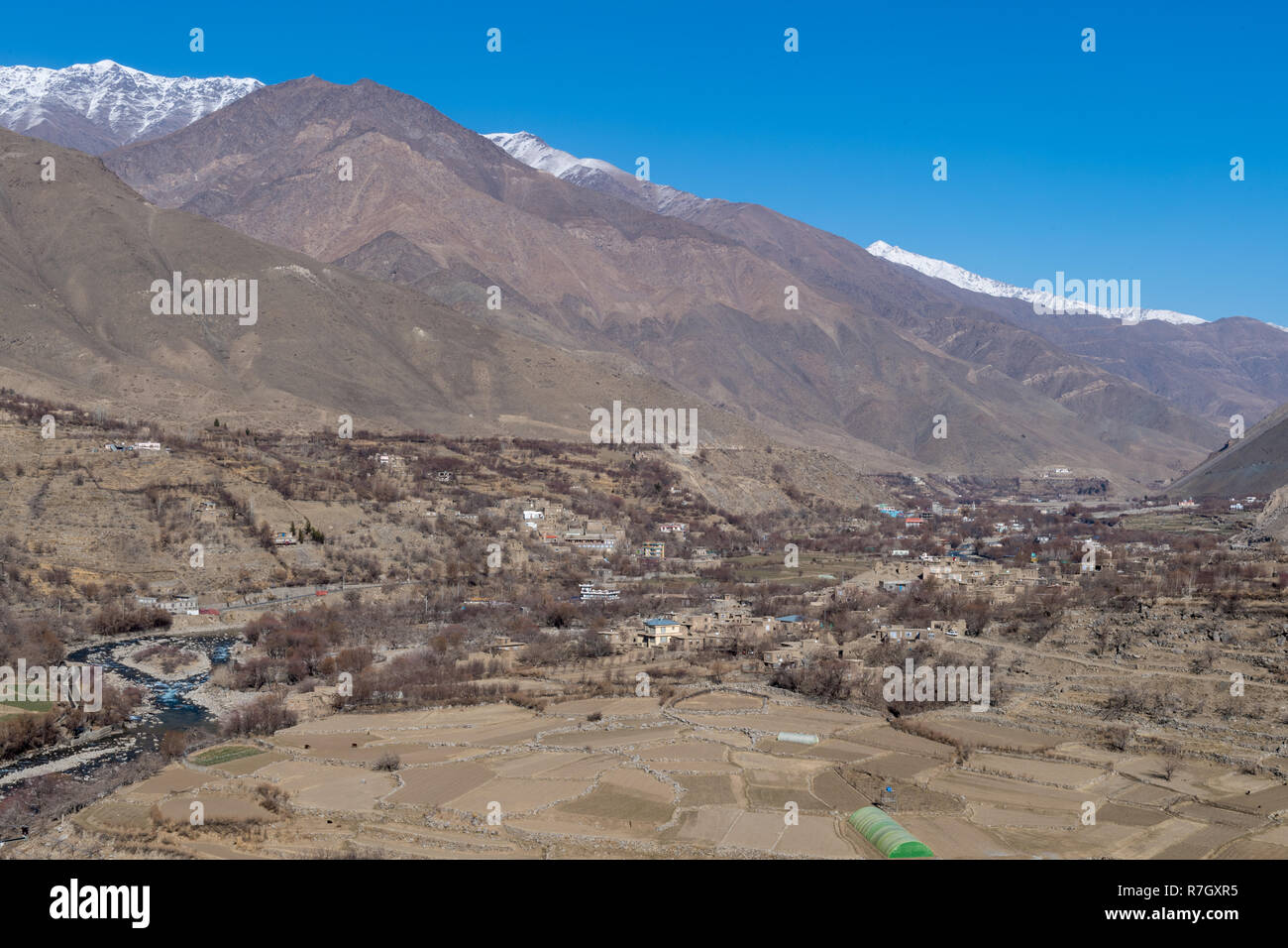 Vista del Panjshir Valley, Panjshir Provincia, Afghanistan Foto Stock
