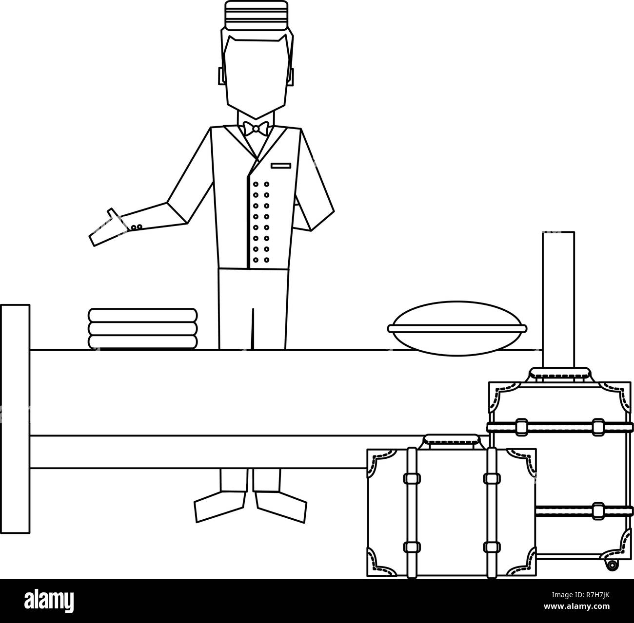 Hotel servizio di facchino in bianco e nero Illustrazione Vettoriale