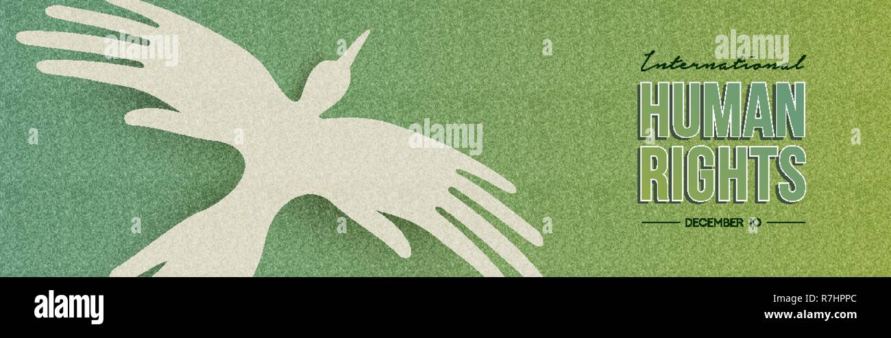 La Giornata Internazionale dei Diritti Umani i banner web illustrazione, uccello fatta di persone le mani per la vacanza speciale celebrazione. Aiuto sociale concetto. Illustrazione Vettoriale