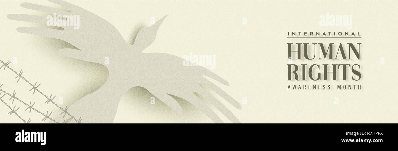 La Giornata Internazionale dei Diritti Umani i banner web illustrazione, uccello fatta di persone le mani per la vacanza speciale celebrazione. Aiuto sociale concetto per socialmedia Illustrazione Vettoriale