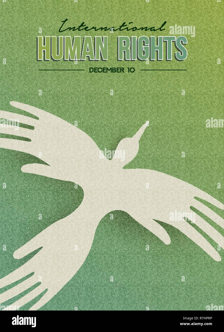 La Giornata Internazionale dei Diritti Umani greeting card illustrazione, uccello fatta di persone le mani per la vacanza speciale celebrazione. Aiuto sociale concetto. Illustrazione Vettoriale