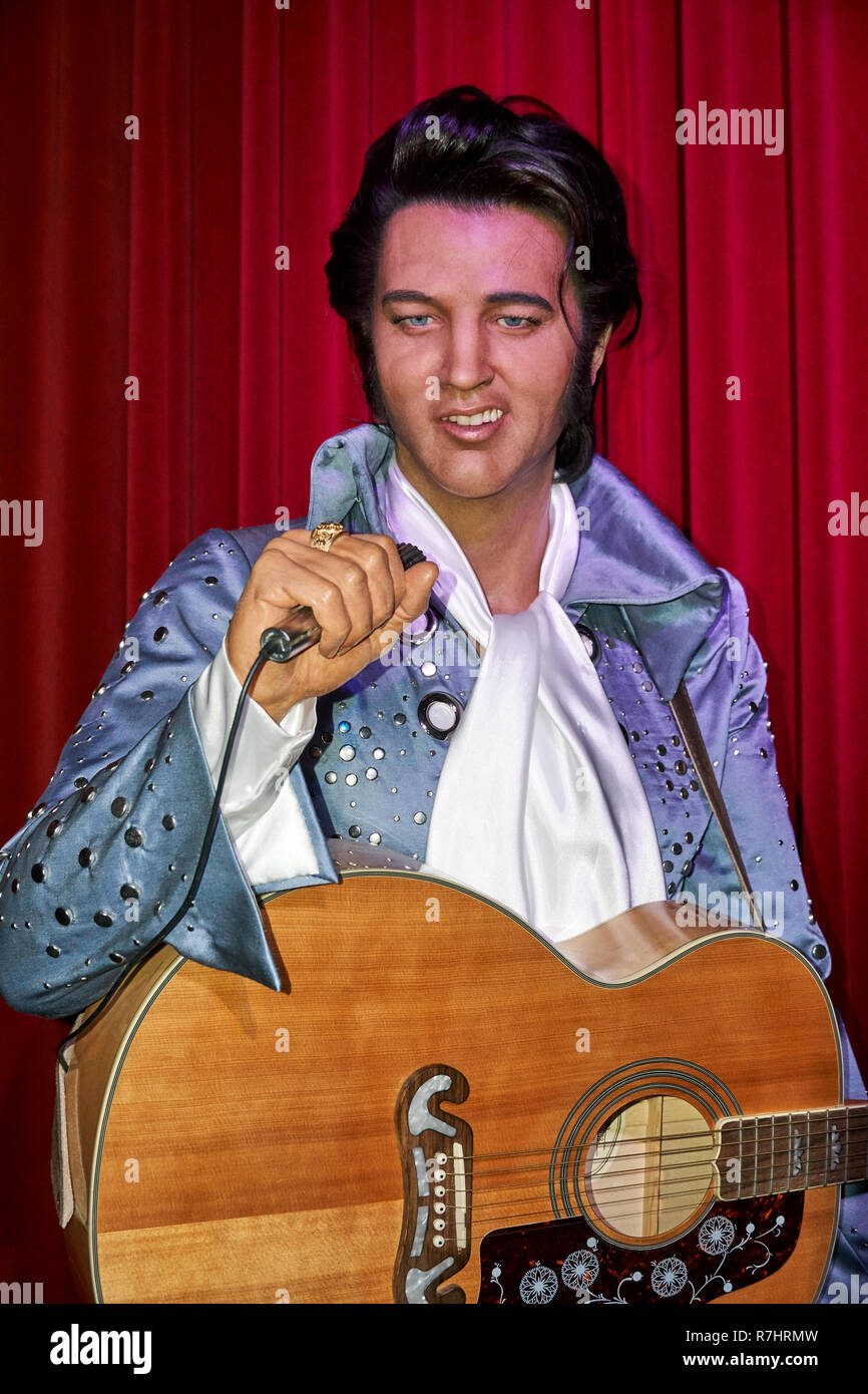 MONTREAL, Canada - 23 settembre 2018: Aaron Elvis Presley - American cantante e attore. Museo delle cere Grevin a Montreal, Quebec, Canada Foto Stock