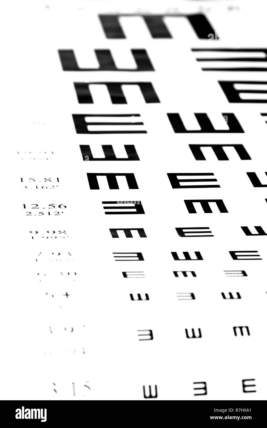 La vista tabella di dati di prova su sfondo bianco di close-up Foto Stock