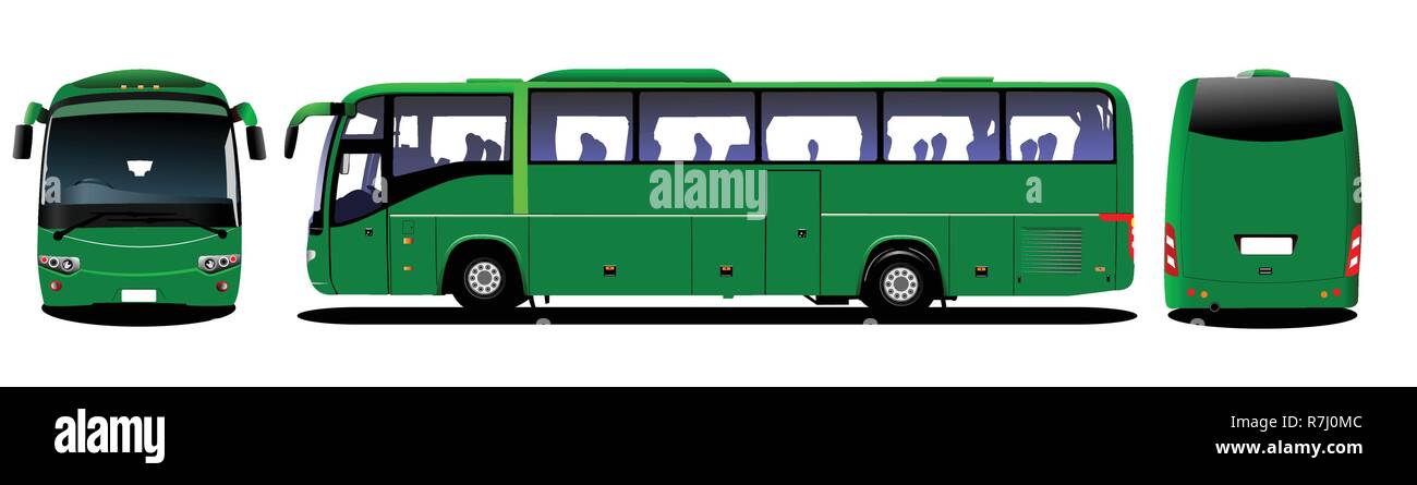 Autobus di città. Pullman turistici. Frontale, posteriore, vista laterale. Illustrazione Vettoriale Illustrazione Vettoriale