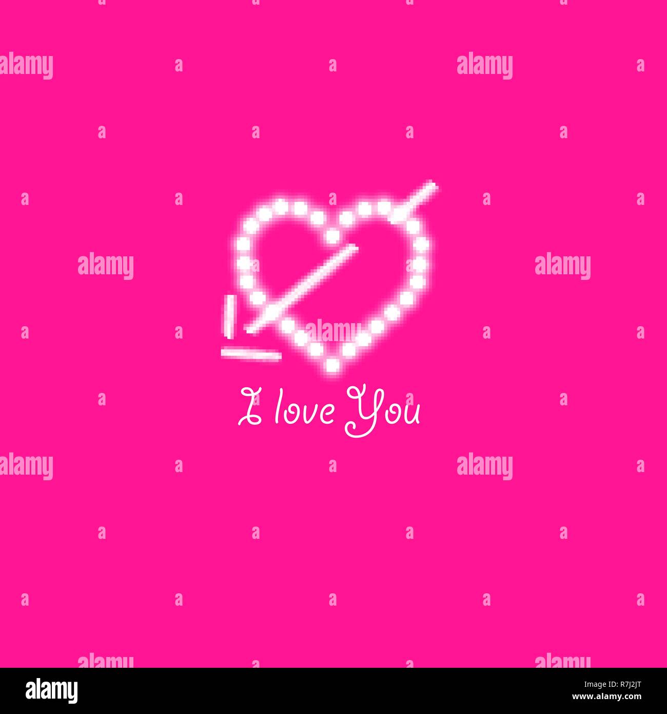 Cuore delle lampade e freccia su uno sfondo rosa. Valentines Day card. Cuore con iscrizione ti amo. Illustrazione Vettoriale Illustrazione Vettoriale