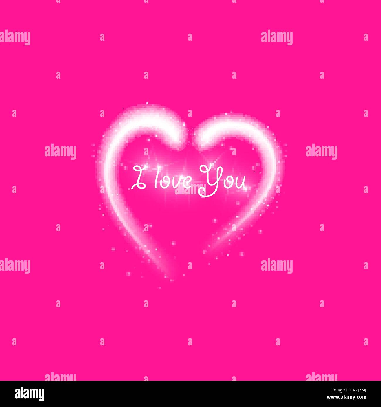 Happy Valentines Day greeting card. Io vi amo. 14 febbraio. Holiday sfondo con cuori e ti amo frase., luce, stelle sulla plastica rosa backgraund. Illustrazione Vettoriale Illustrazione Vettoriale