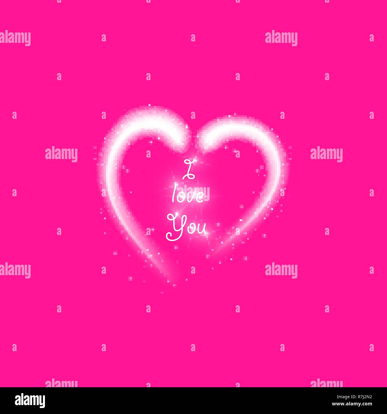 Happy Valentines Day greeting card. Io vi amo. 14 febbraio. Holiday sfondo con cuori e ti amo frase., luce, stelle sulla plastica rosa backgraund. Illustrazione Vettoriale Illustrazione Vettoriale