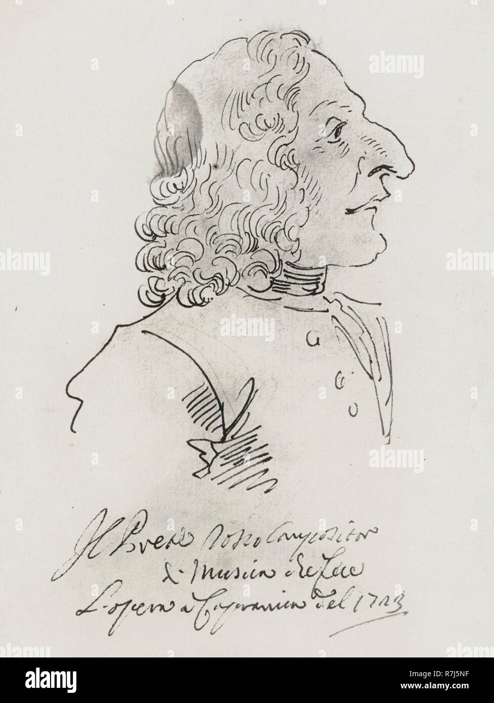 La caricatura di Antonio Vivaldi da Pier Leone Ghezzi nel 1723. Il testo si traduce in "il Prete Rosso, compositore di musica che hanno reso l'opera a Capranica del 1723.". Foto Stock