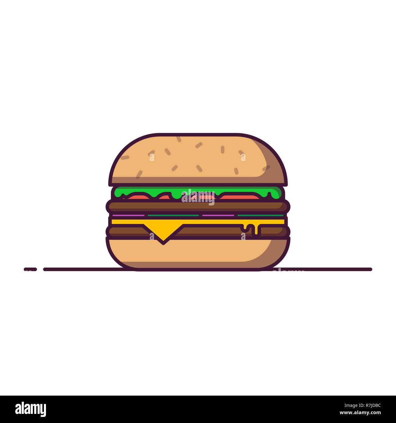 Hamburger stile linea illustrazione vettoriale. Un fast food concept banner. Cheeseburger menu in cafe. Tasty American Classic il fast food Burger immagine. Profilo F Illustrazione Vettoriale