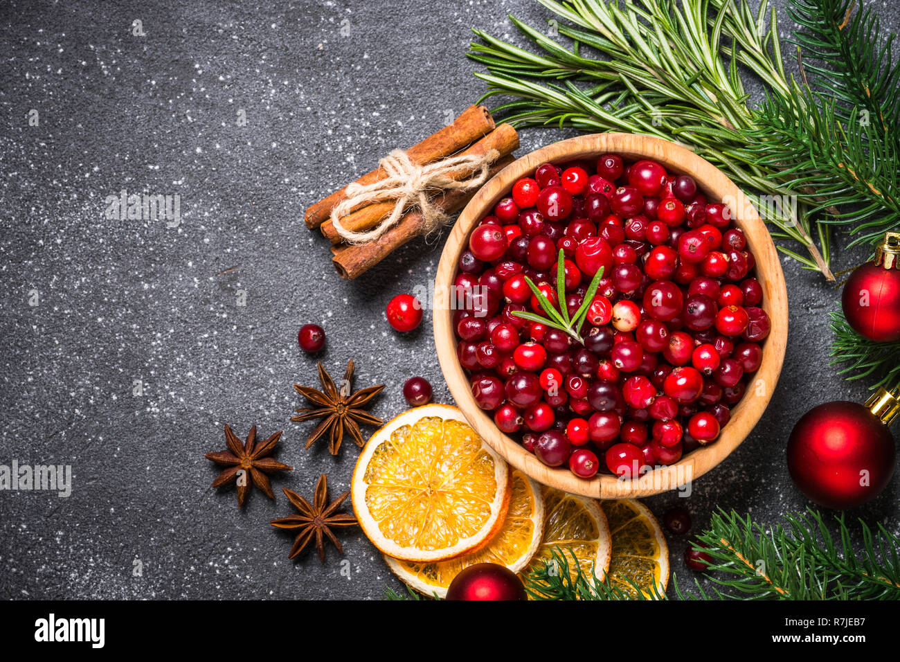 Ingredienti per il Natale di cibo o di bevanda di cottura superiore in background vi Foto Stock