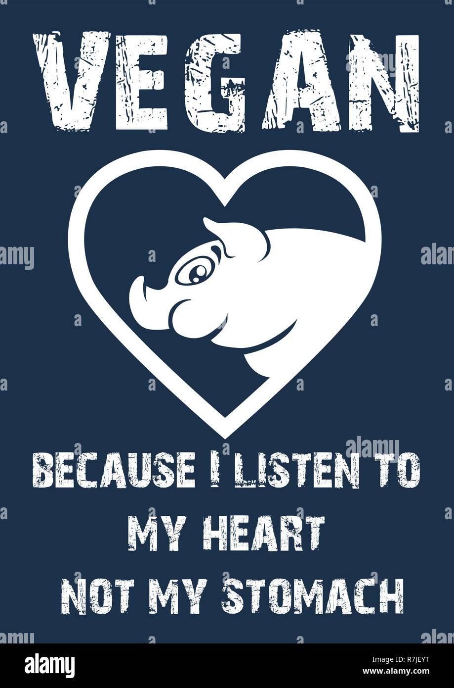 Lo stile del fumetto illustrazione grafica: un simpatico maiale faccia dell'interno a forma di cuore - tutto il testo bianco: vegane - perché mi consente di ascoltare il mio cuore e non il mio stomaco Illustrazione Vettoriale