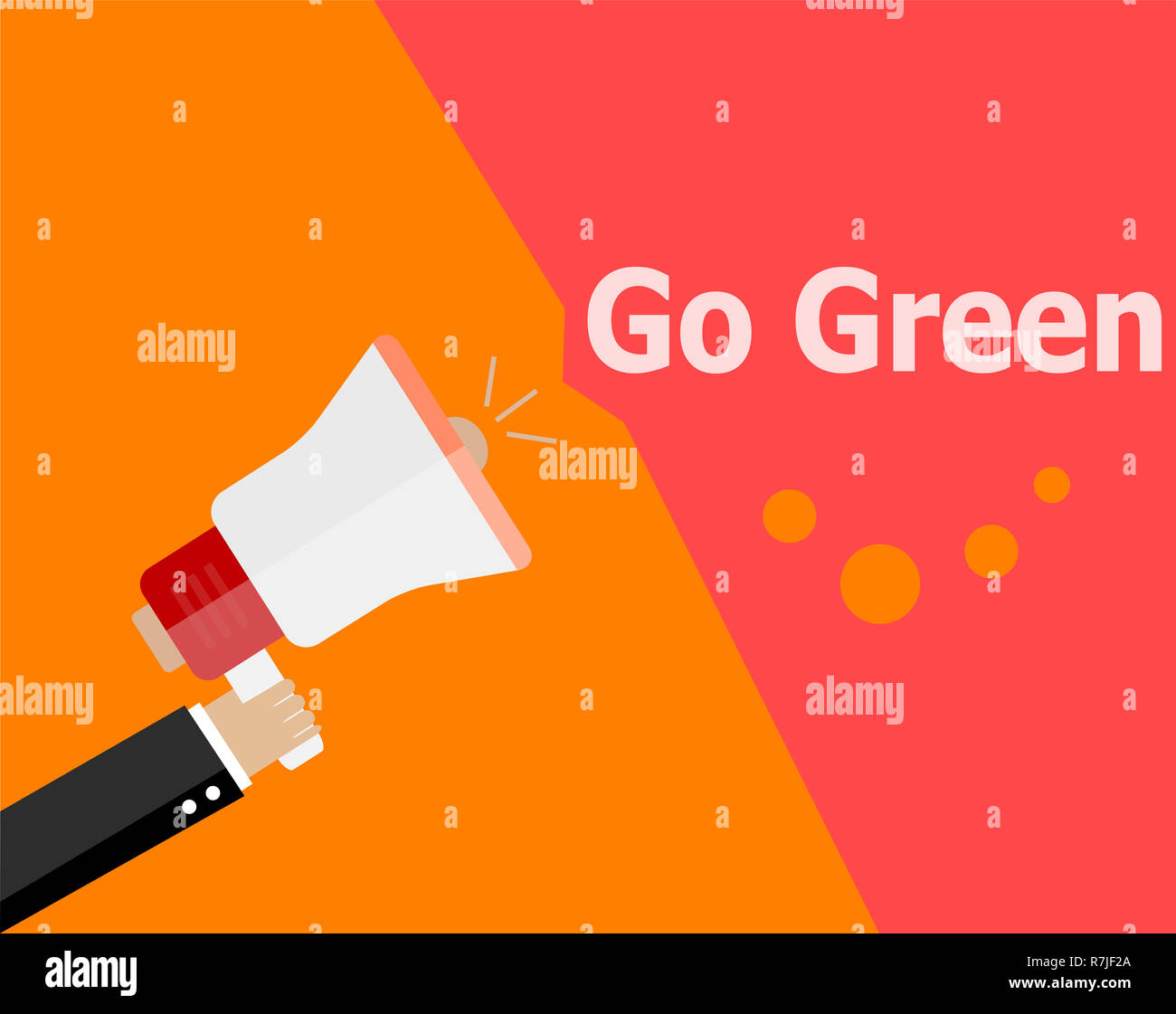 Design piatto il concetto di business. Go Green. digital marketing business man holding megafono per il sito web e la promozione di banner. Foto Stock