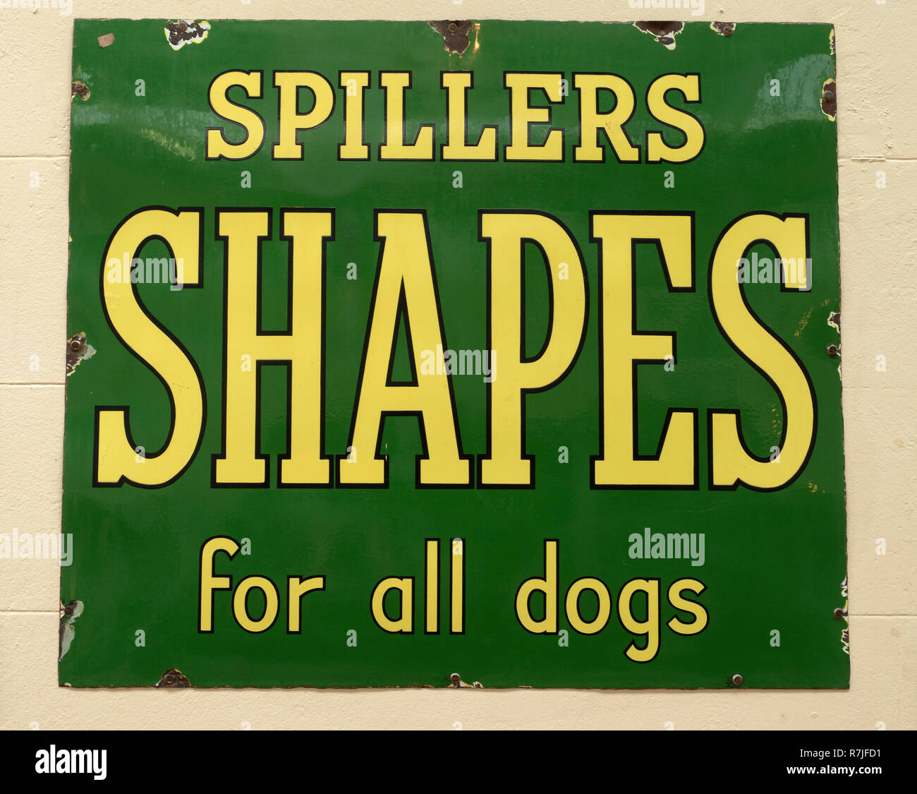 Spillers forme cane smalto biscotti pubblicità segno. Foto Stock