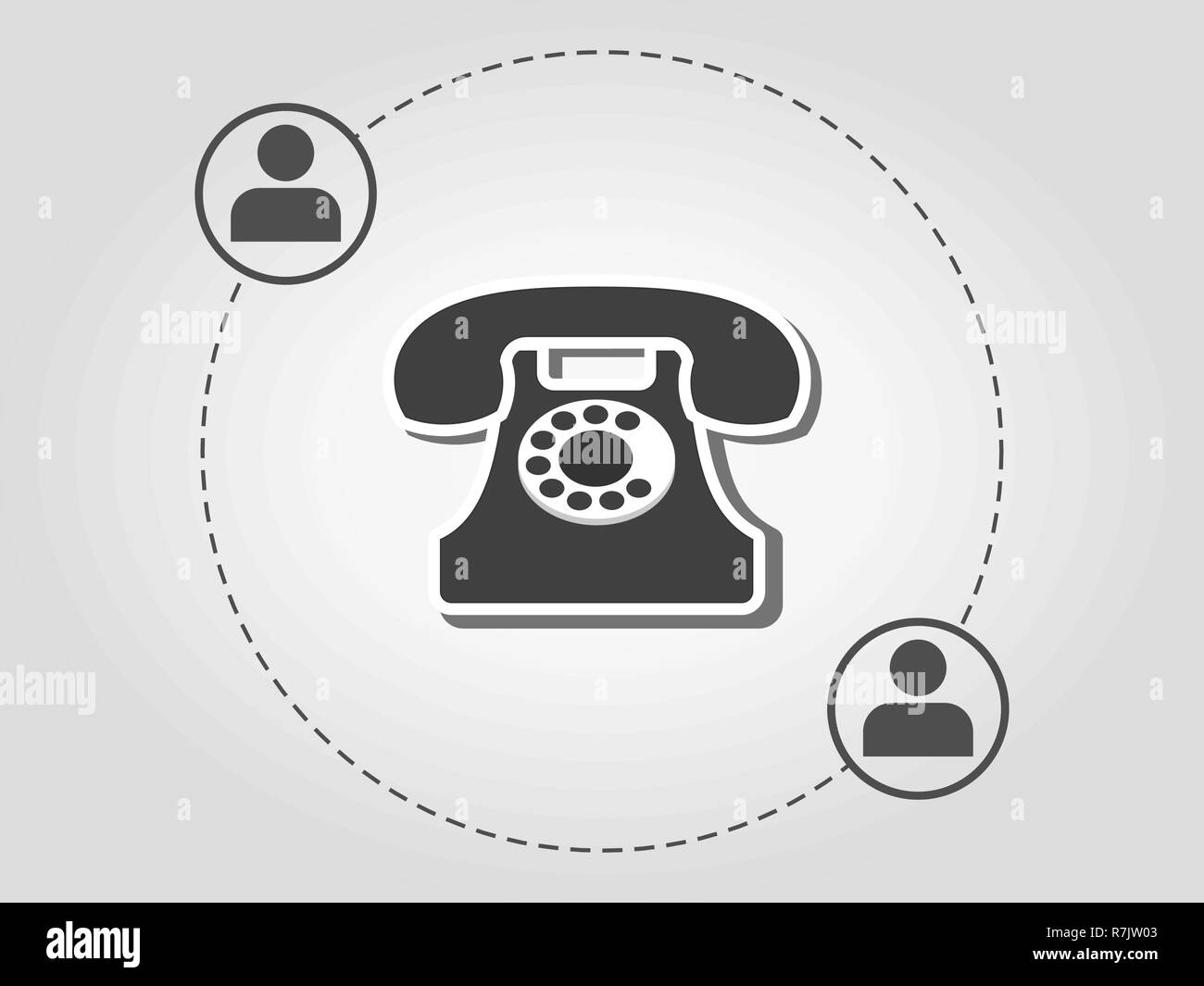 Telefono Vintage sulla barra grigia con le icone di due persone. Due persone di comunicare. Comunicazione, servizio clienti, concetto. Illustrazione Vettoriale, di tipo piatto Illustrazione Vettoriale