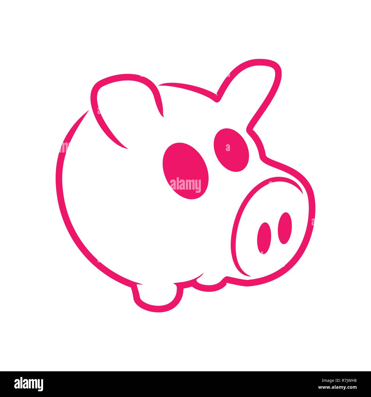 Carino Pinky Pig illustrazione outline Symbol Vector Graphic Logo Design Template Illustrazione Vettoriale