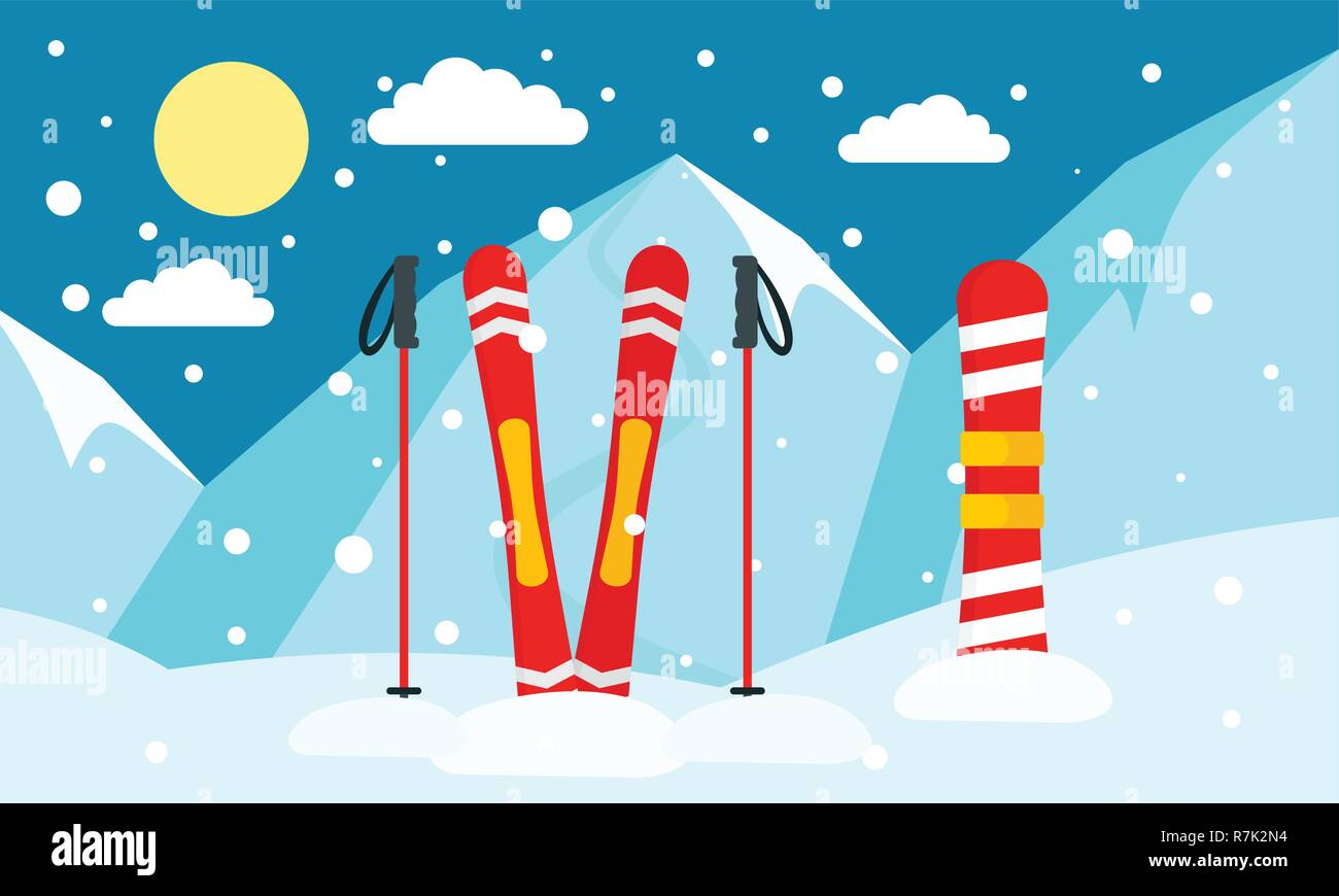 Mountain Ski Snowboard banner. Illustrazione piana di mountain ski snowboard vector banner per il web design Illustrazione Vettoriale