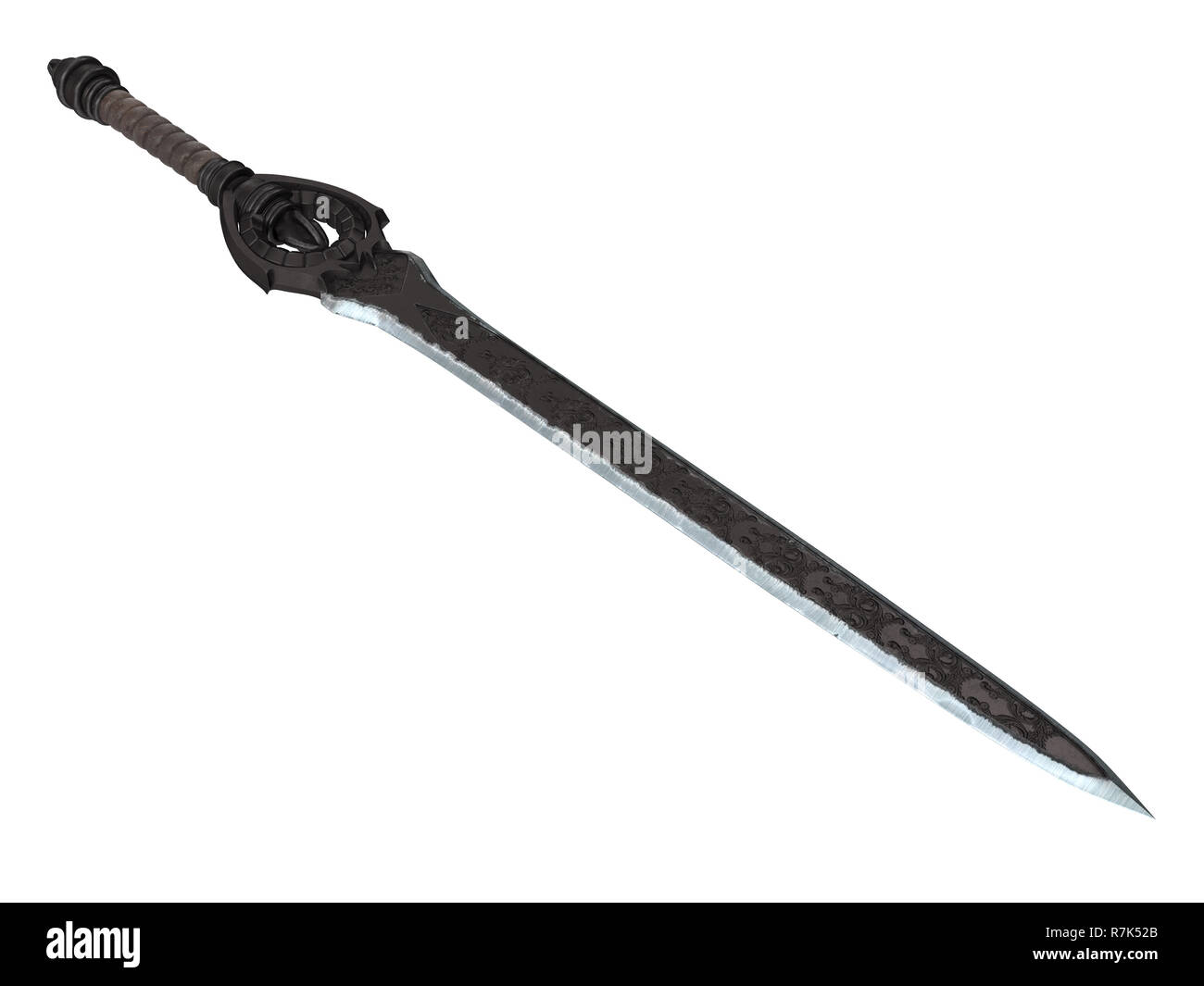 Fantasy longsword con protezione grande isolato su un fondo bianco. 3d illustrazione Foto Stock