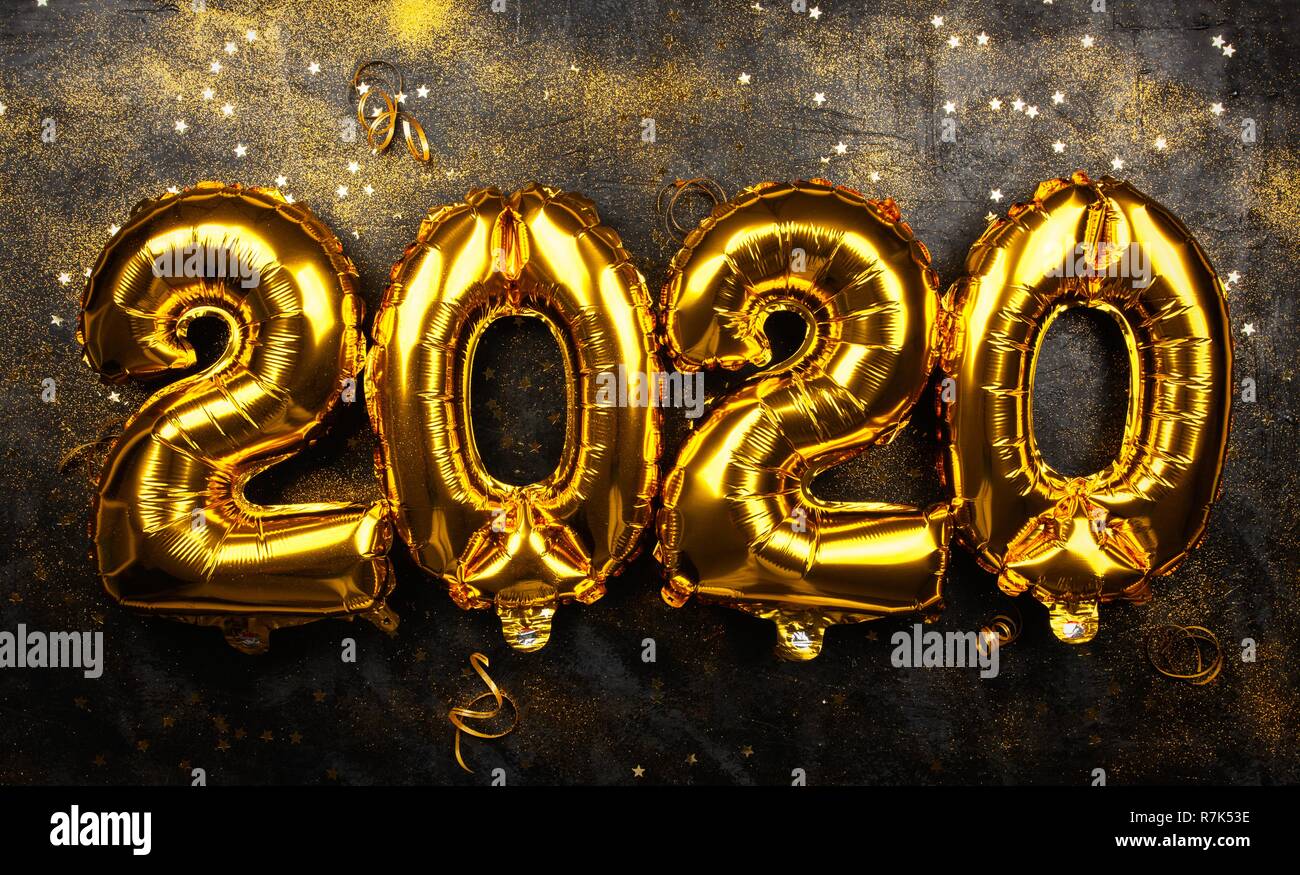 Felice Anno Nuovo 2020 golden baloons Foto Stock
