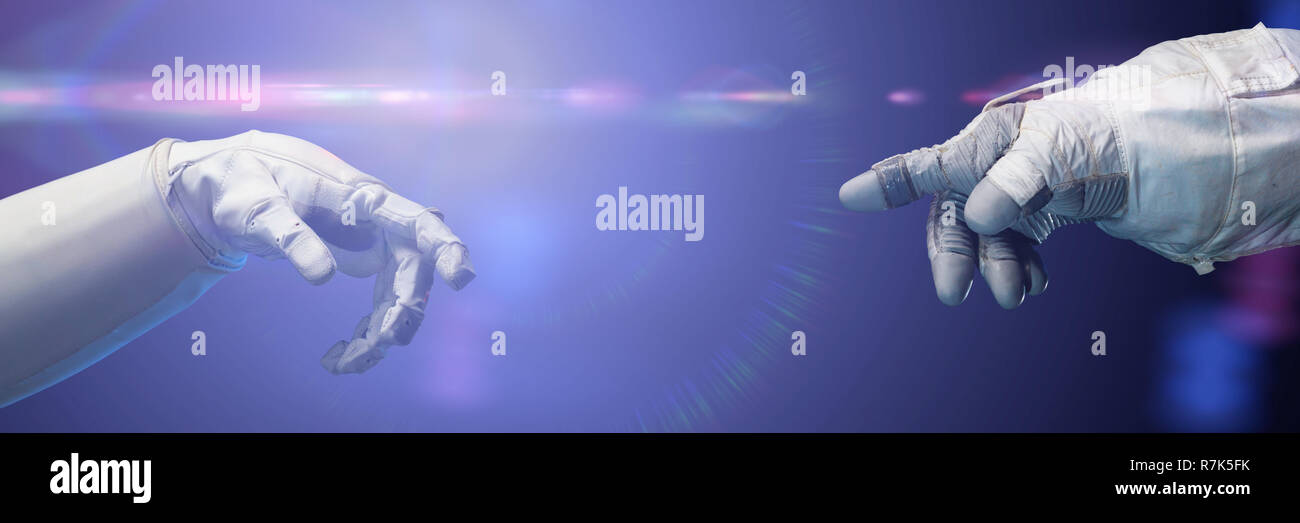 Astronauta mani nello spazio esterno, tuta guanti Foto Stock