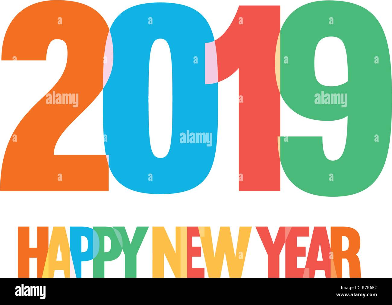 Decorazione di celebrazione per bambini Anno Nuovo. Divertimento e stile divertente logo vettoriale. Design semplice e colori luminosi, Umore festive illustrazione su sfondo bianco. Illustrazione Vettoriale