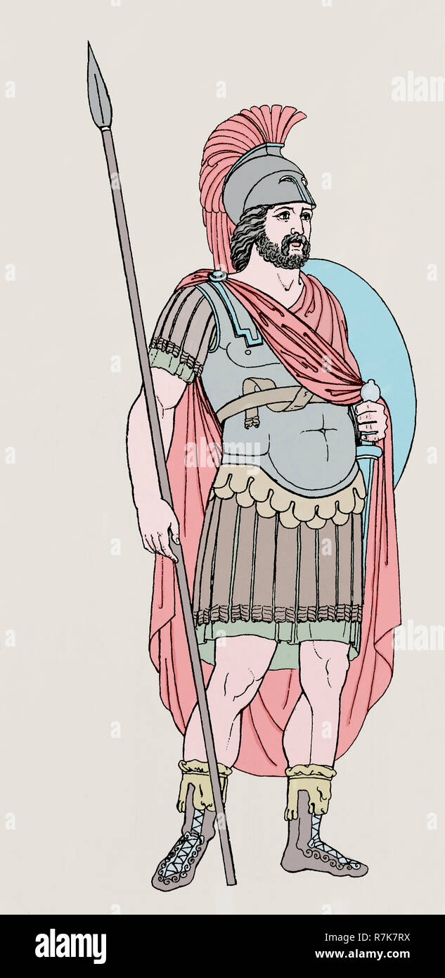 Esercito Romano. Il generale romano. Incisione. Colore. Di epoca imperiale. Foto Stock
