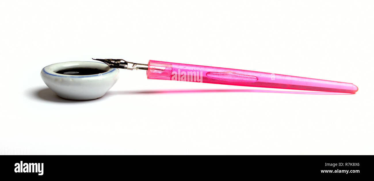 Penna a inchiostro bianco Foto Stock