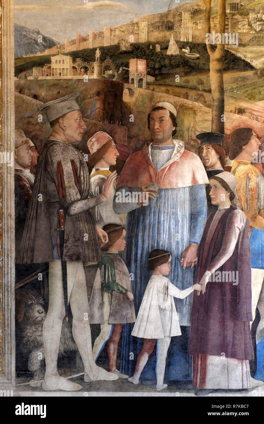 L'Italia, Lombardia, Mantova (Mantova), classificato come patrimonio mondiale dall'UNESCO, il Palazzo Ducale, la famosa residenza dei Gonzaga, castello di San Giorgio (Castello di San Giorgio), Sposi" Camera (Camera degli Sposi), opera di Andrea Mantegna tra 1465 et1474 Foto Stock