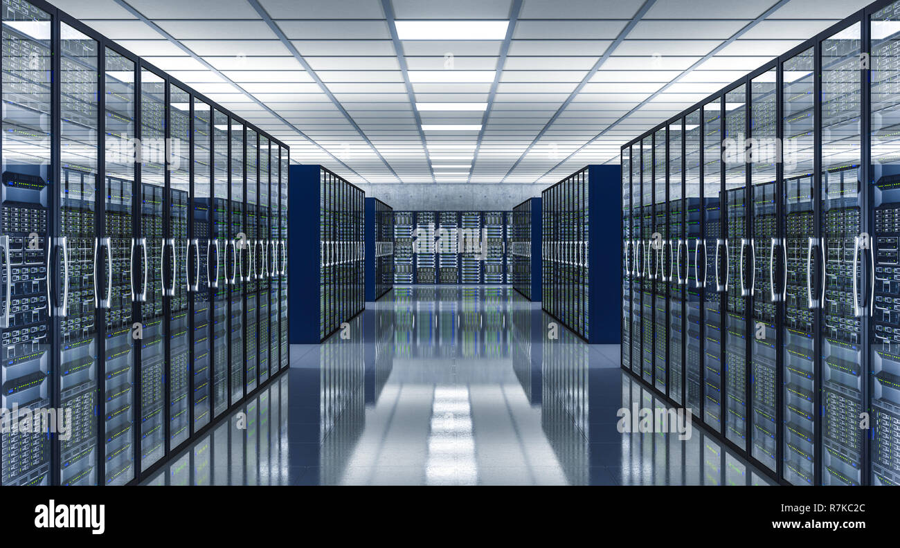 Farm di server del centro dati 3D rendering immagine Foto Stock