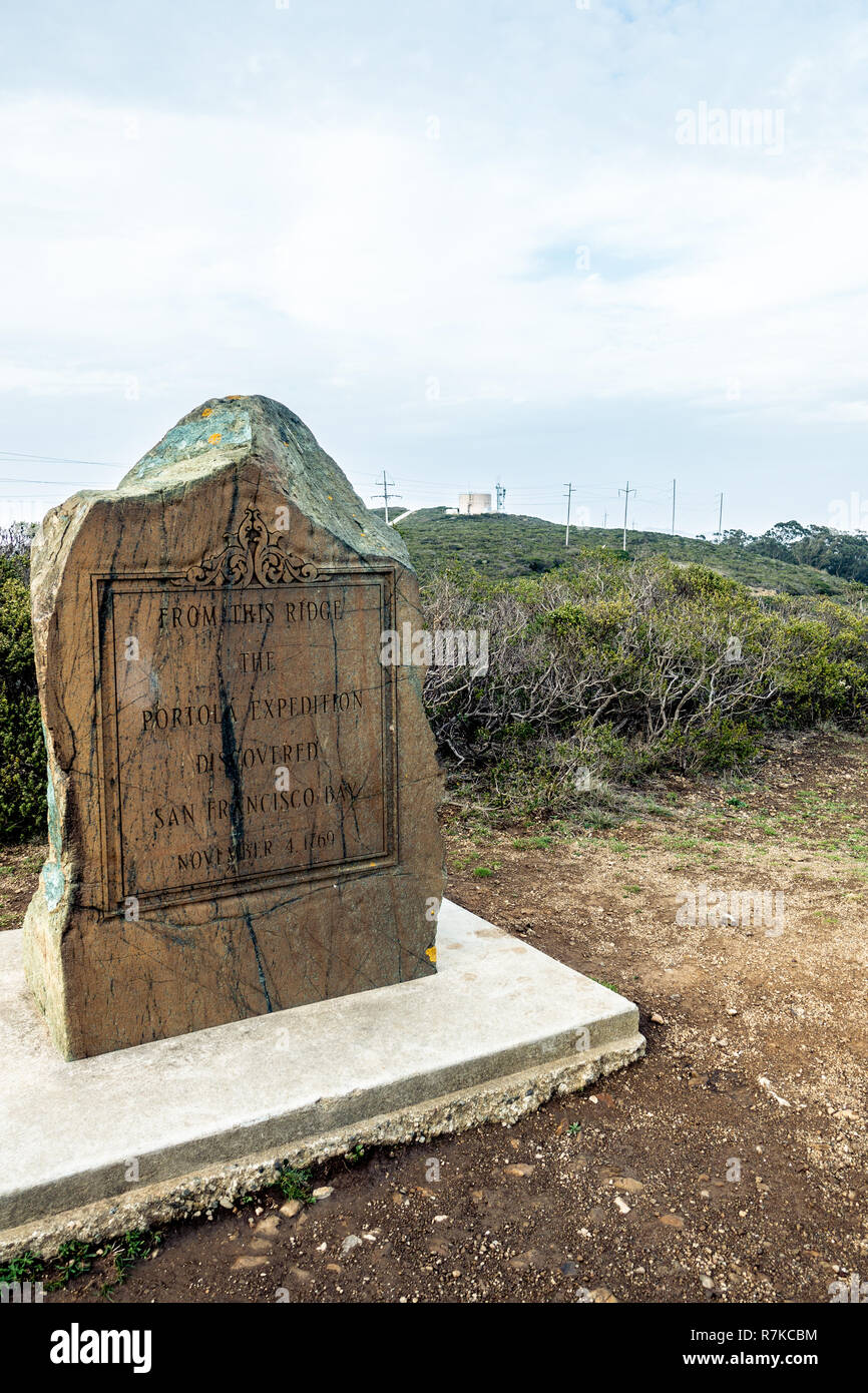 Spedizione Portola scoperta monumento, Sweeney Ridge, California Foto Stock