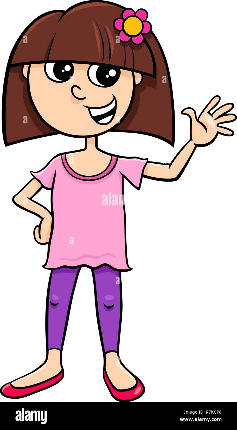 Cartoon illustrazione di divertenti o elementari Teen età ragazza carattere Illustrazione Vettoriale