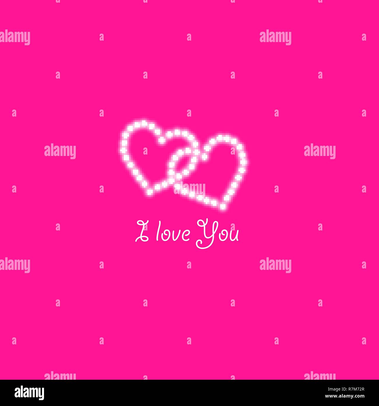 Due Cuore delle lampade su uno sfondo di colore rosa. Valentines Day card. Cuore con iscrizione ti amo. Illustrazione Vettoriale Illustrazione Vettoriale