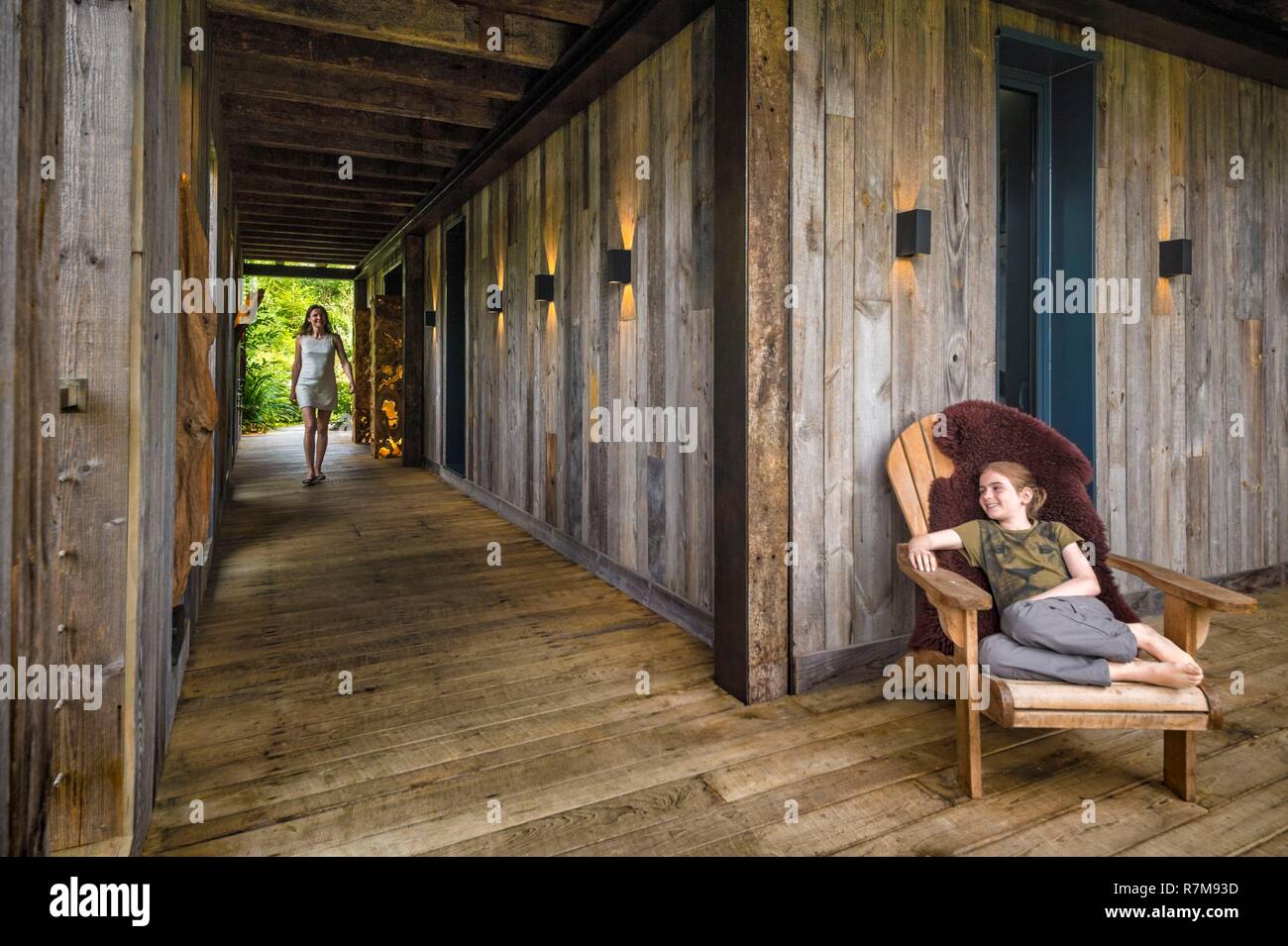 Francia, Sarthe, La Fleche, La Fleche Zoo, insoliti alloggi in famiglia a Beaver Creek Lodge per incontri intimi con la Kamchatka orsi (Ursus arctos beringianus) Foto Stock