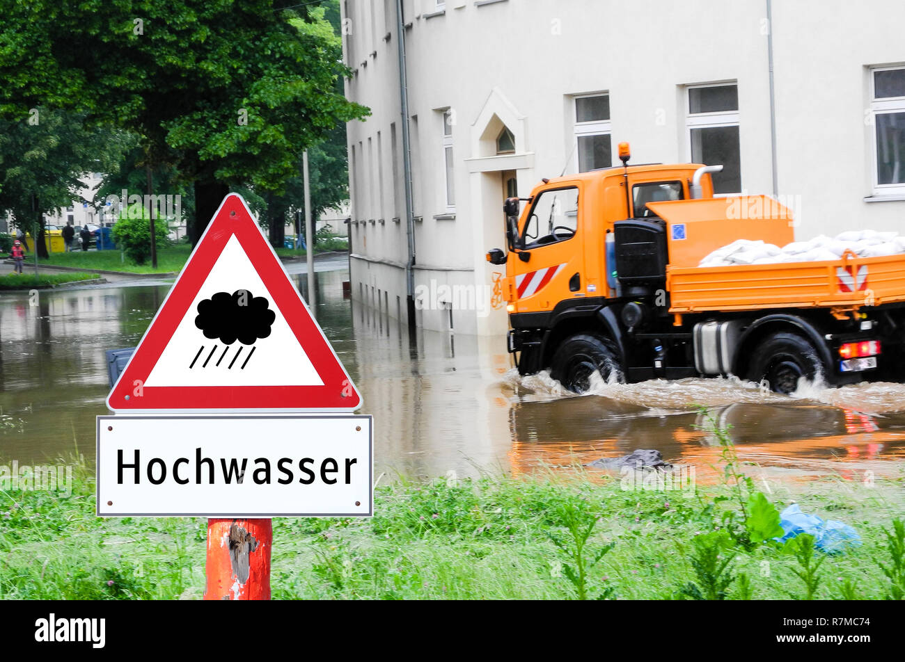 Allarme alluvione segno di allarme allagamento Foto Stock