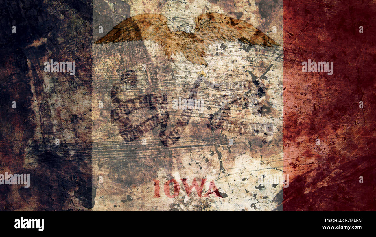 Molto Grungy Vintage Iowa Bandiera, Grunge Texture di sfondo Foto Stock