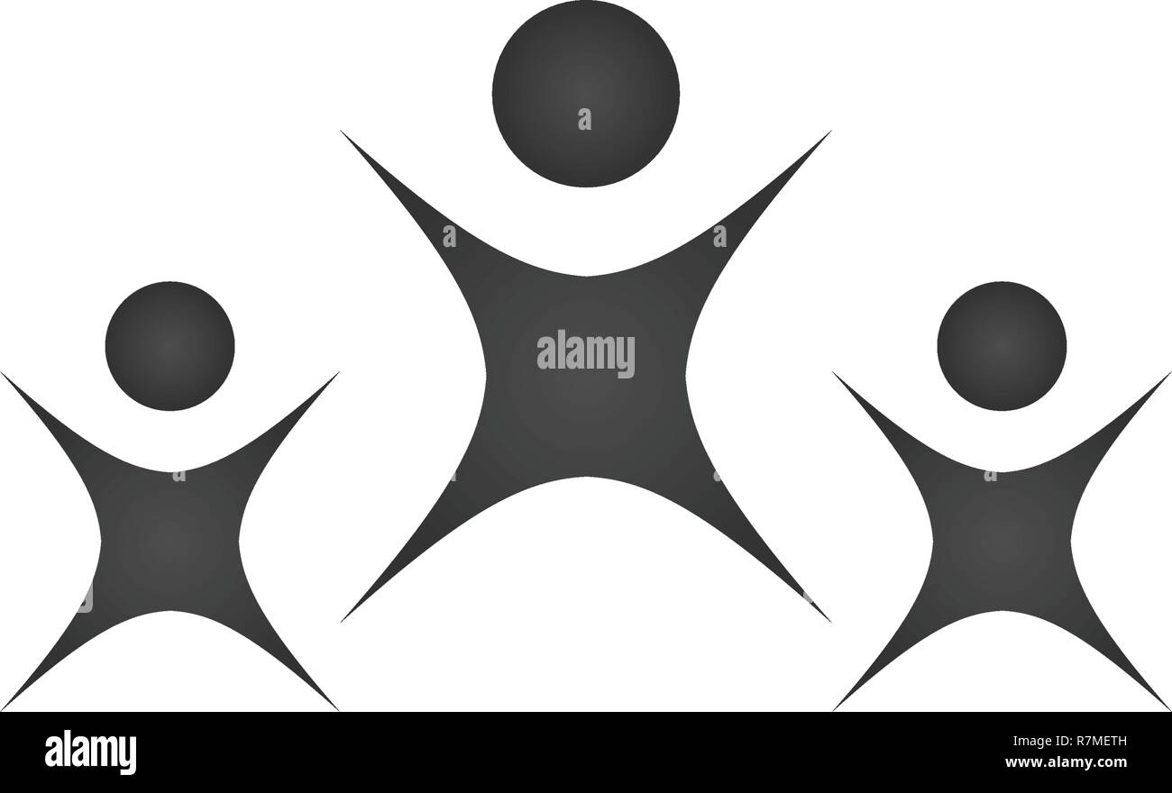 Il logo di adulto e bambino. Le persone felici. Divertimento. Tre persone. Icona per applicazioni mobili.Dancing persone. .Illustrazione Vettoriale. Illustrazione Vettoriale