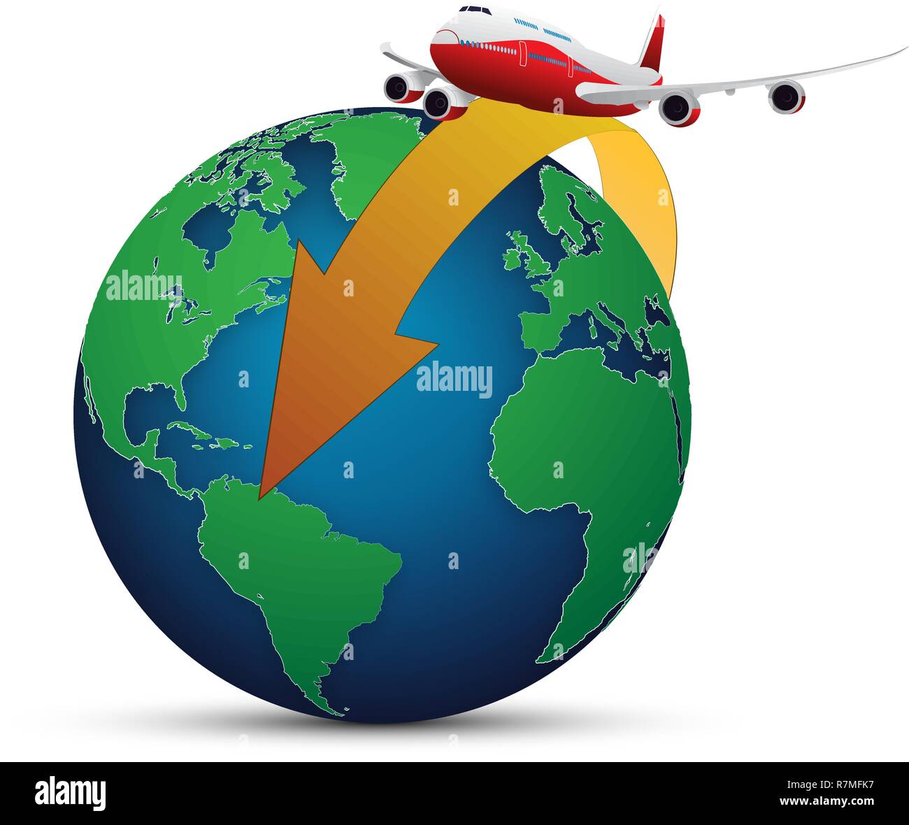Illustrazione vettoriale del giro del mondo in aereo Illustrazione Vettoriale