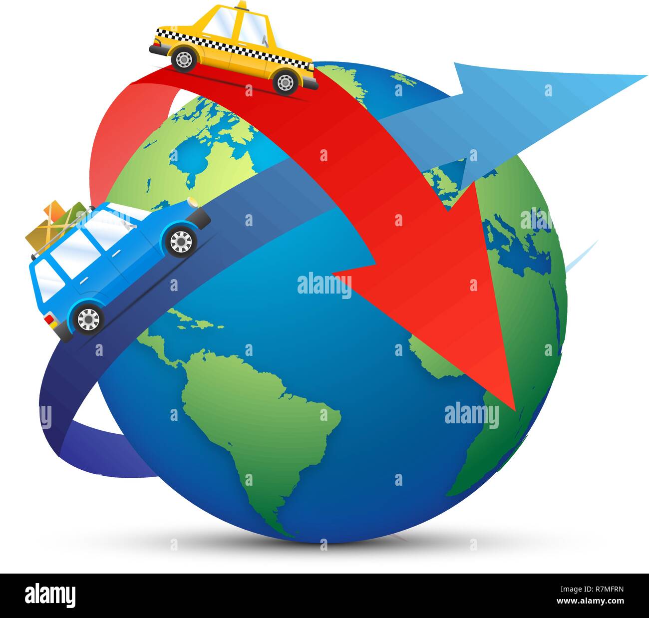 Il viaggio in aereo. In aereo nel cielo con Sun, mappa del mondo e le nuvole. Flight Design modello. La carta tecnica. Illustrazione Vettoriale Illustrazione Vettoriale