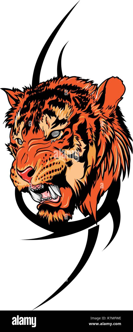 Illustrazione vettoriale di una tigre tribale tatuaggio Illustrazione Vettoriale