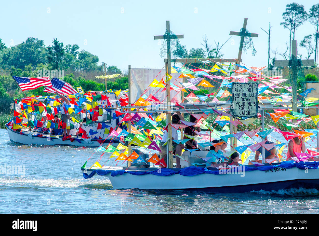 Decorate gamberetti è partecipare al sessantesimo benedizione annuale della flotta in Bayou La Batre, Alabama, 3 maggio 2015. Foto Stock