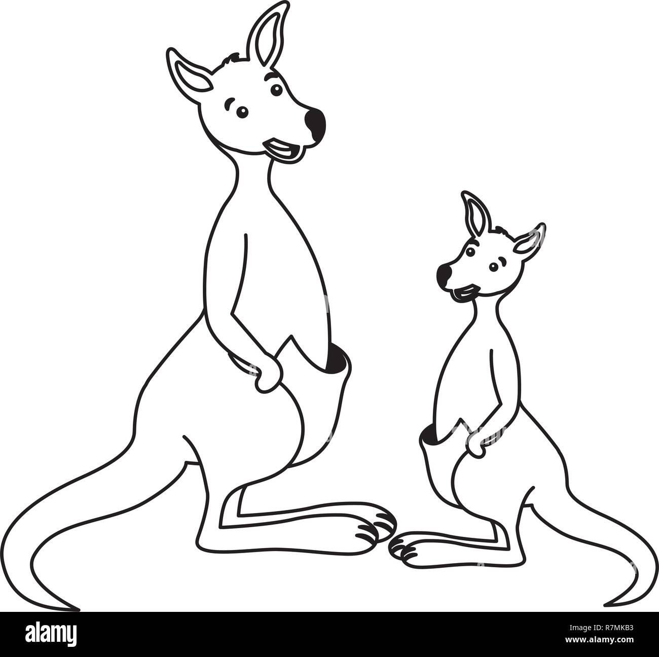 Kangarro e baby Australian wildlife Illustrazione Vettoriale