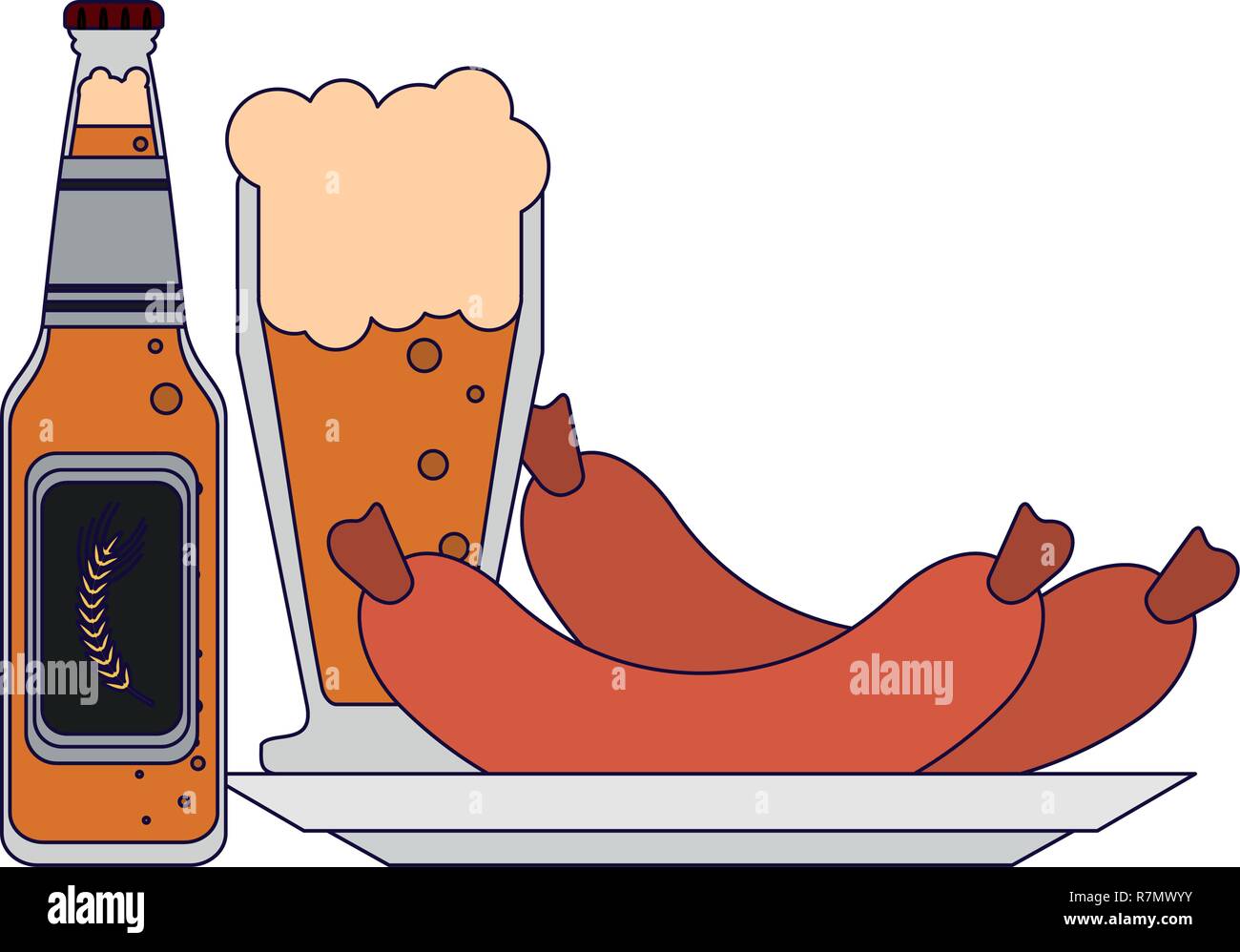 Birra e salsiccia Illustrazione Vettoriale