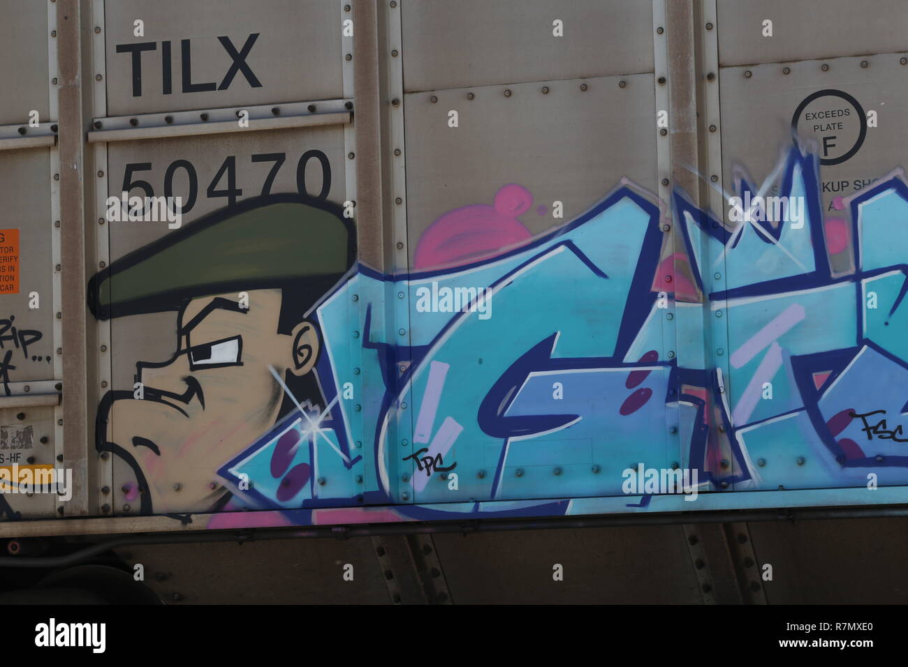 Graffiti sul carro ferroviario Foto Stock
