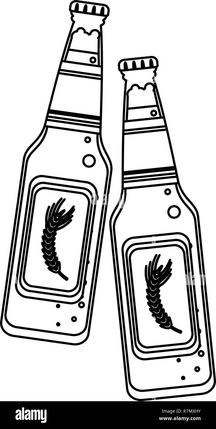 Bottiglie di birra toast in bianco e nero Illustrazione Vettoriale