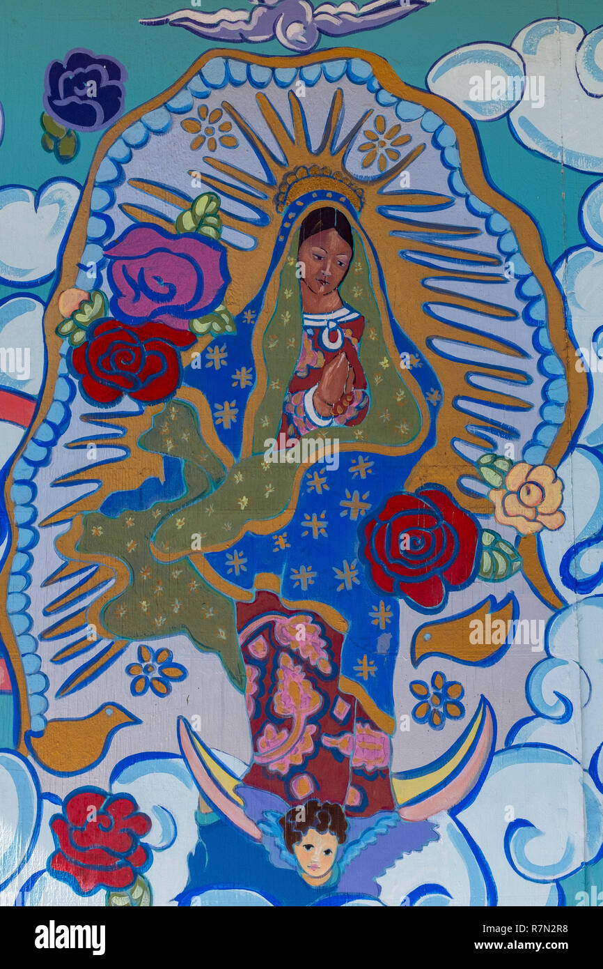 Pittura murale (dettaglio) di "Nostra Signora di Guadalupe" da Kerry Alexis Bergen Foto Stock
